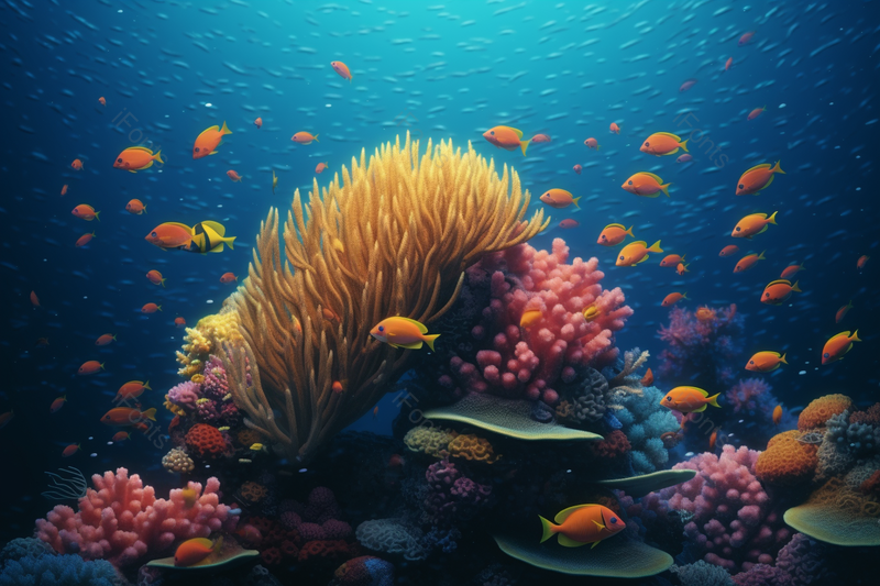 海底珊瑚礁中游泳的色彩斑斓的鱼,高清,摄影图,摄影图片,图片大全,摄影图免费下载